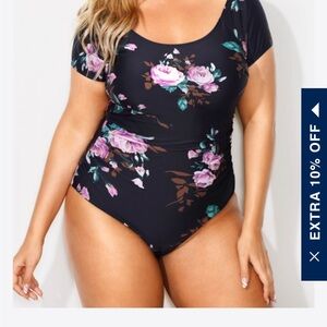 Cupshe Black and Pink One Piece Swimwear Floral Design